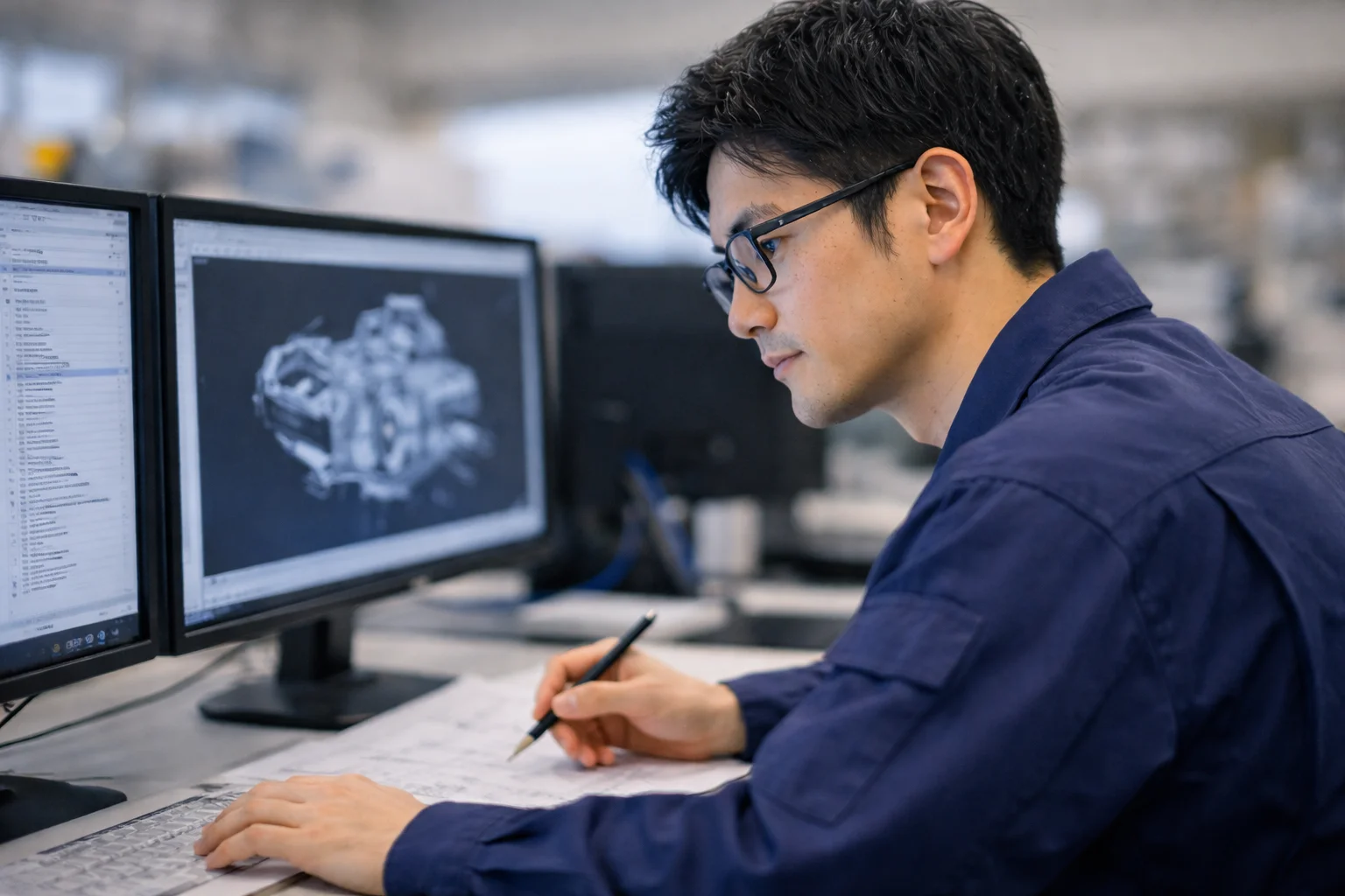 CAD設計に集中するエンジニア